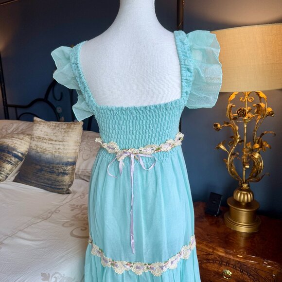 1970s Vintage Aqua Fairy Boho Maxi Dress - Picture 8 of 15
